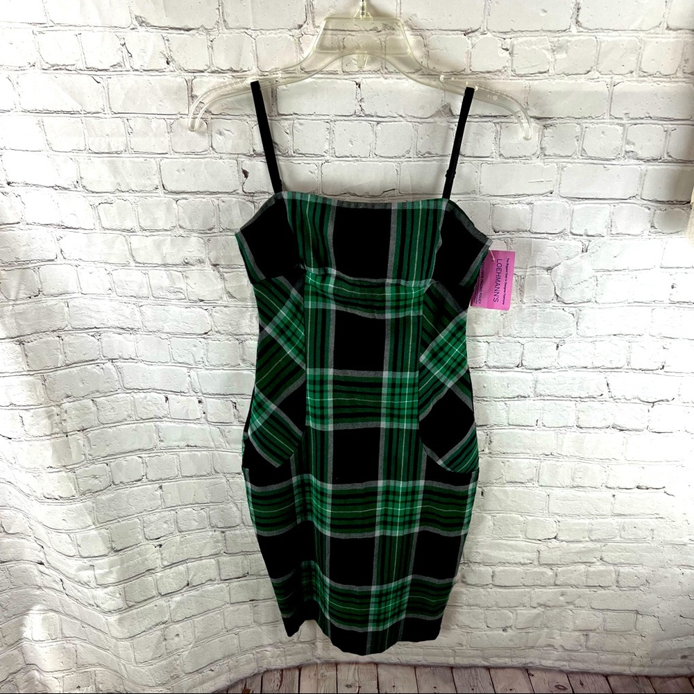NWT Necessary Objects Green Plaid Gothic MIDI Bodycon Dress Size XS